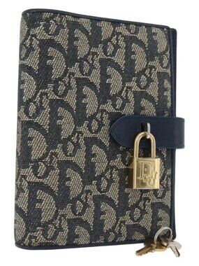Christian Dior Trotter Canvas Day Planner Cover Navy Gold Auth LNZ057